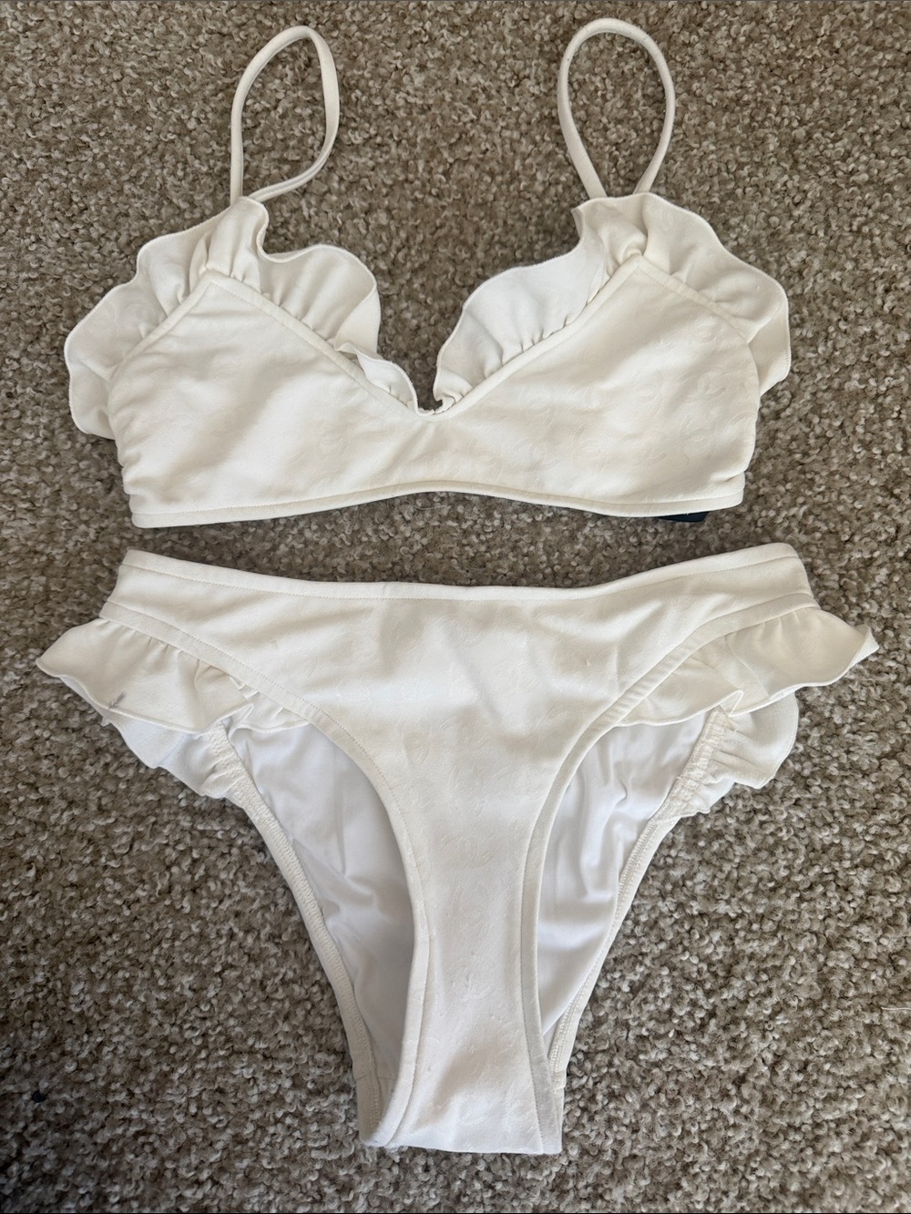 CHANEL Cream Ruffle Bikini Set